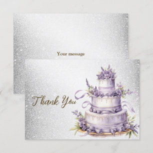 Party Cake Lavendel Bloemen Waterverf Elegant Bedankkaart