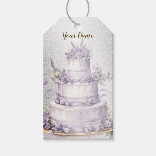 Party Cake Lavendel Bloemen Waterverf Elegant Cadeaulabel (Voorkant)