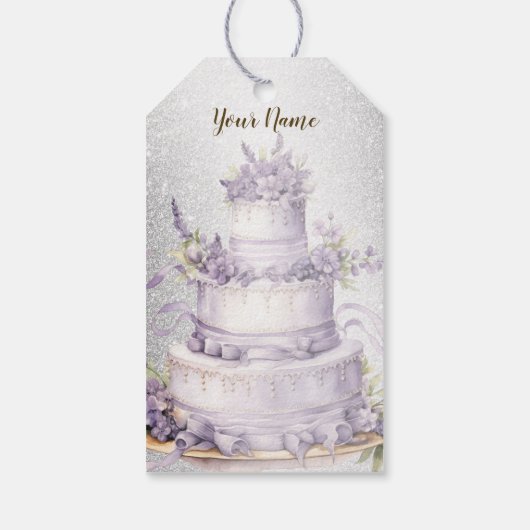 Party Cake Lavendel Bloemen Waterverf Elegant Cadeaulabel (Achterkant)