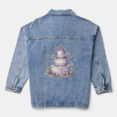 Party Cake Lavendel Bloemen Waterverf Elegant Denim Jacket (Achterkant)