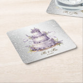 Party Cake Lavendel Bloemen Waterverf Elegant Kartonnen Onderzetters (Schuin)