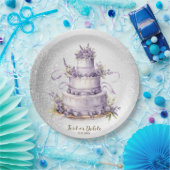Party Cake Lavendel Bloemen Waterverf Elegant Papieren Bordje (Feest)