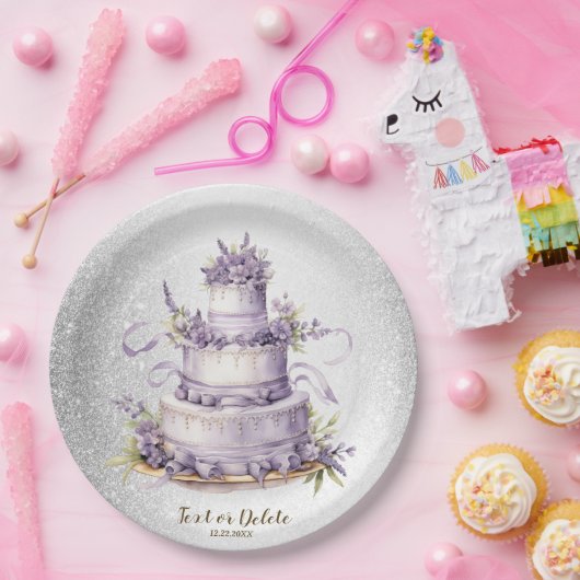 Party Cake Lavendel Bloemen Waterverf Elegant Papieren Bordje (Feest)