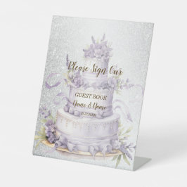 Party Cake Lavendel Bloemen Waterverf Elegant Reclamebord Met Voetstuk