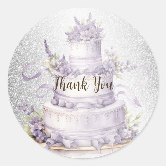 Party Cake Lavendel Bloemen Waterverf Elegant Ronde Sticker (Voorkant)