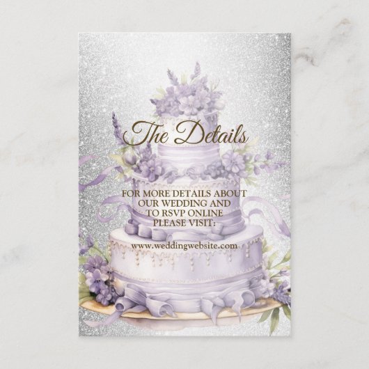 Party Cake Lavendel Floral Elegant Bruiloft Informatiekaartje (Voorkant)