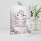 Party Cake Lavendel Floral Elegant Bruiloft Informatiekaartje (Staand voorkant)