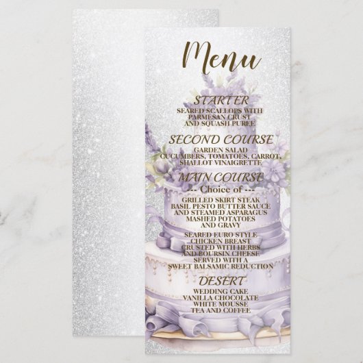 Party Cake Lavendel Floral Elegant Bruiloft Menu (Voorkant / Achterkant)