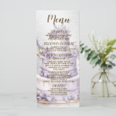 Party Cake Lavendel Floral Elegant Bruiloft Menu (Staand voorkant)
