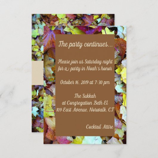 Party card for Fall Leaves Mitzvah Kaart (Voorkant / Achterkant)