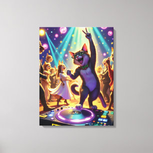 Party Cat DJ Leidt de Ultieme Dansvloer Bash Canvas Afdruk