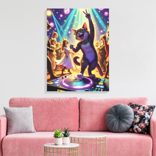 Party Cat DJ Leidt de Ultieme Dansvloer Bash Canvas Afdruk (Insitu (Woonkamer))