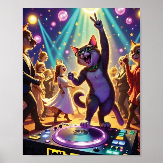 Party Cat DJ Leidt de Ultieme Dansvloer Bash Poster (Voorkant)