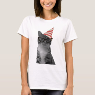 Party Cat gestreepte pet 50s bril T-shirt