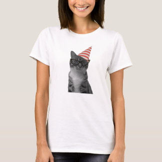 Party Cat gestreepte pet 50s bril T-shirt