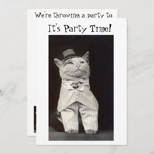 Party Cat Invitation Kaart (Voorkant / Achterkant)