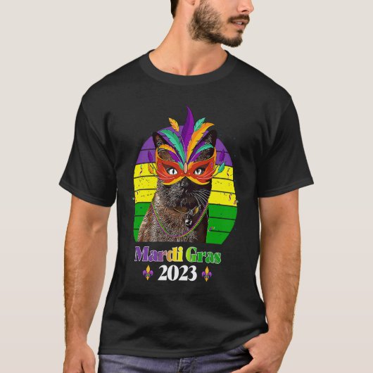Party Cat Mask Beads Mardi Gras 2023 2 T-shirt (Voorkant)