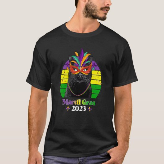 Party Cat Mask Beads Mardi Gras 2023  9 T-shirt (Voorkant)