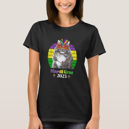 Party Cat Mask Beads Mardi Gras 2023 T-shirt (Voorkant)
