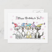 Party Cats Verjaardag Kaart – Hand getrokken kunst (Voorkant / Achterkant)