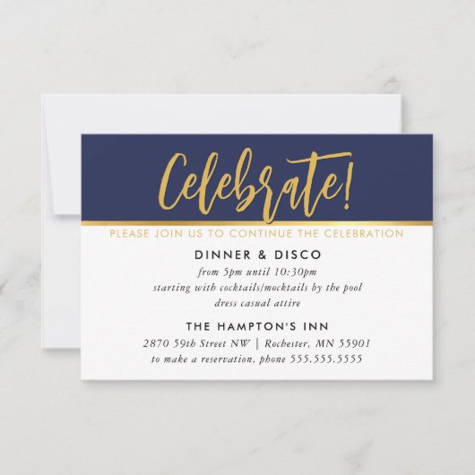 PARTY CELEBRATION CARD modern marvy blue gold Kaart (Voorkant)