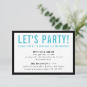 PARTY CELEBRATION INFO modern bold black aqua blue Kaart (Staand voorkant)