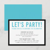 PARTY CELEBRATION INFO modern bold black aqua blue Kaart (Voorkant / Achterkant)