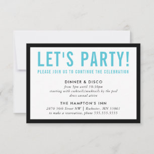 PARTY CELEBRATION INFO modern bold black aqua blue Kaart