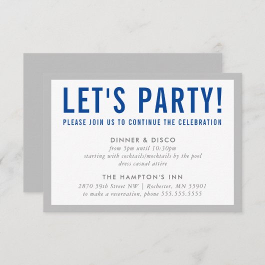 PARTY CELEBRATION INFO modern bold boy Greblue Kaart (Voorkant / Achterkant)