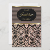Party Celebration Invitation in Roos, Black & Gold Kaart (Voorkant)