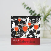 Party Celebration Red Wine Glass Retro Music Kaart (Staand voorkant)