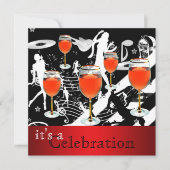 Party Celebration Red Wine Glass Retro Music Kaart (Voorkant)