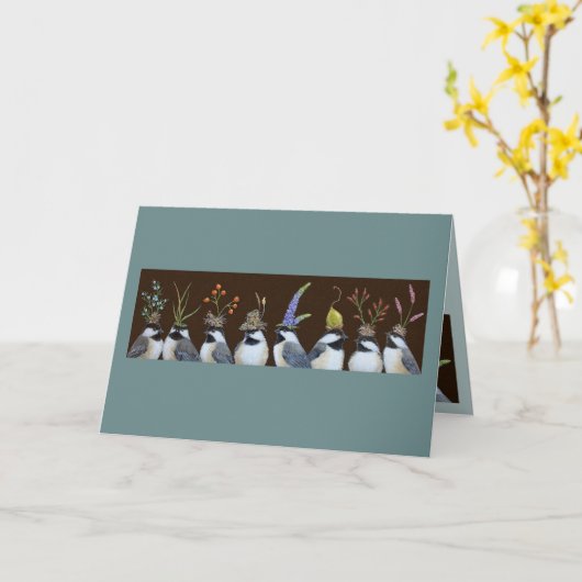party chickadees card kaart (Gele Bloem)