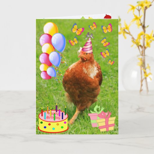 Party Chicken Funny Birthday Kaart (Gele Bloem)