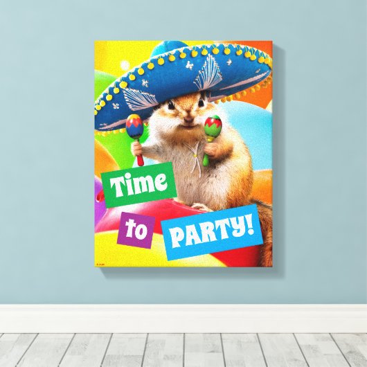 party chipmunk in sombrero canvas afdruk (Insitu (Houten vloer))