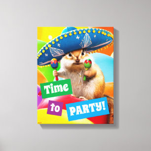 party chipmunk in sombrero canvas afdruk
