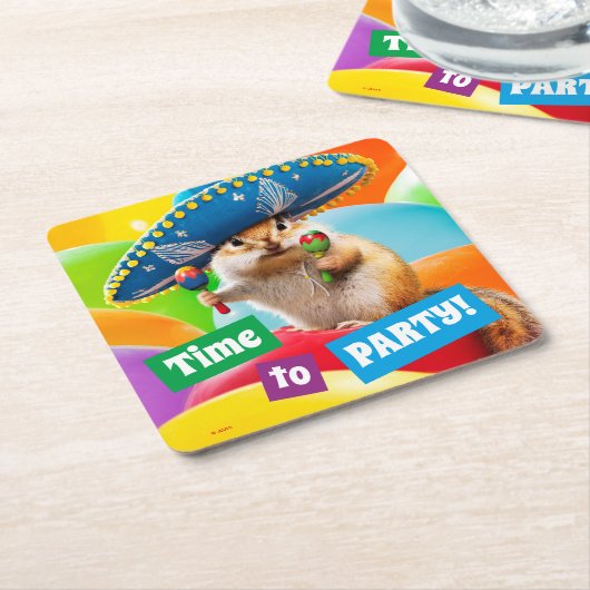 party chipmunk in sombrero kartonnen onderzetters (Schuin)