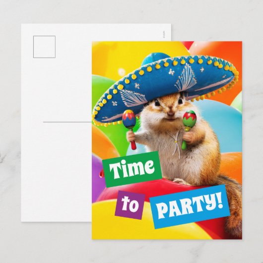 party chipmunk in sombrero uitnodiging briefkaart (Voorkant / Achterkant)