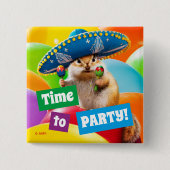 party chipmunk in sombrero vierkante button 5,1 cm (Voorkant)