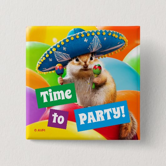 party chipmunk in sombrero vierkante button 5,1 cm (Voorkant)