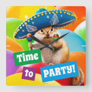 party chipmunk in sombrero vierkante klok