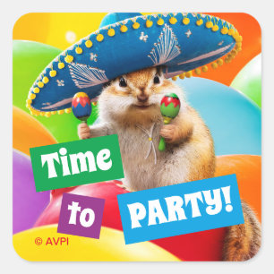 party chipmunk in sombrero vierkante sticker