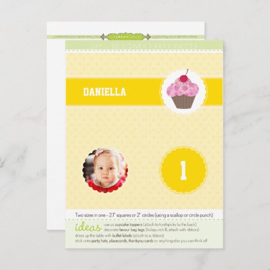 PARTY CIRCLES:: cupcake 4 Uitnodiging Briefkaart (Voorkant / Achterkant)