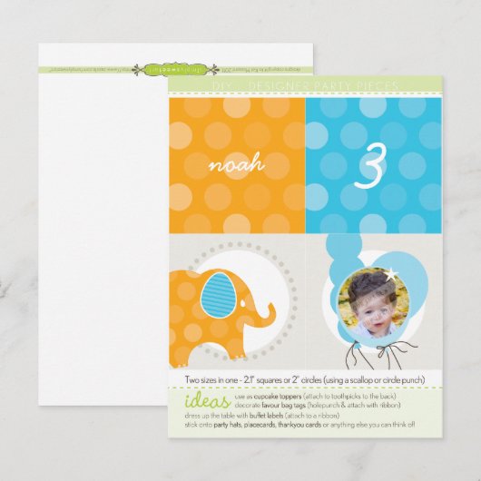 PARTY CIRCLES:: olifant + ballonnen 2 Uitnodiging Briefkaart (Voorkant / Achterkant)