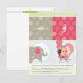 PARTY CIRCLES:: olifant + ballonnen 3 Uitnodiging Briefkaart (Voorkant / Achterkant)