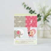 PARTY CIRCLES:: olifant + ballonnen 3 Uitnodiging Briefkaart (Staand voorkant)