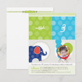 PARTY CIRCLES:: olifant + ballonnen 3 Uitnodiging Briefkaart (Voorkant / Achterkant)