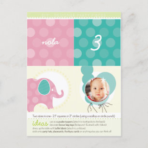 PARTY CIRCLES:: olifant + ballonnen 5 Uitnodiging Briefkaart