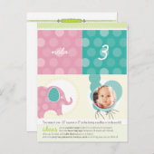 PARTY CIRCLES:: olifant + ballonnen 5 Uitnodiging Briefkaart (Voorkant / Achterkant)