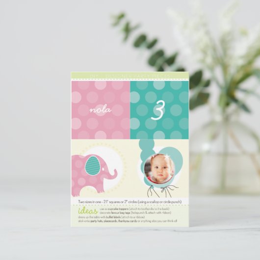 PARTY CIRCLES:: olifant + ballonnen 5 Uitnodiging Briefkaart (Staand voorkant)